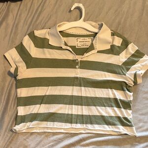 Striped Green & White Polo Crop Top